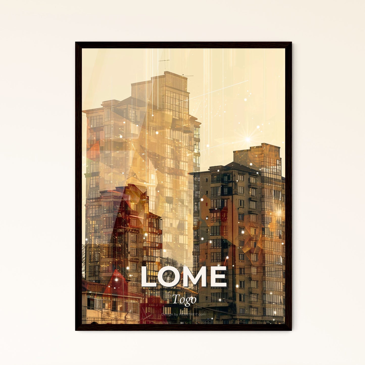 LomeTogo Cityscape Art Poster BrightBeige - A multiple buildings with many windows