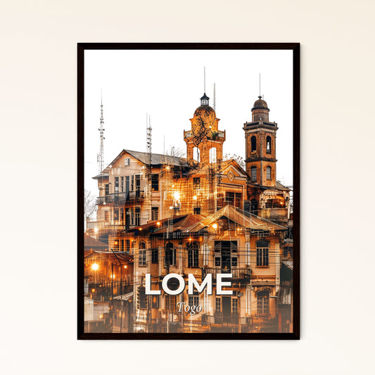 Lome Togo Skyline Double Exposure City Art Print - A building with a tower and a tower