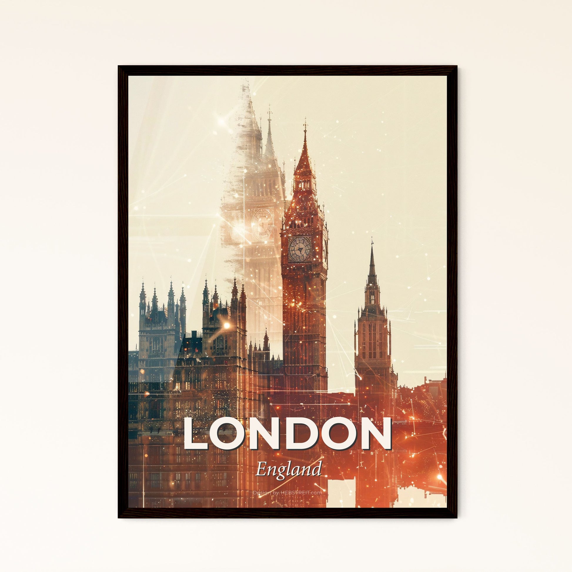 London City Iconic Architecture Composite Art Poster - A large clock tower in a city