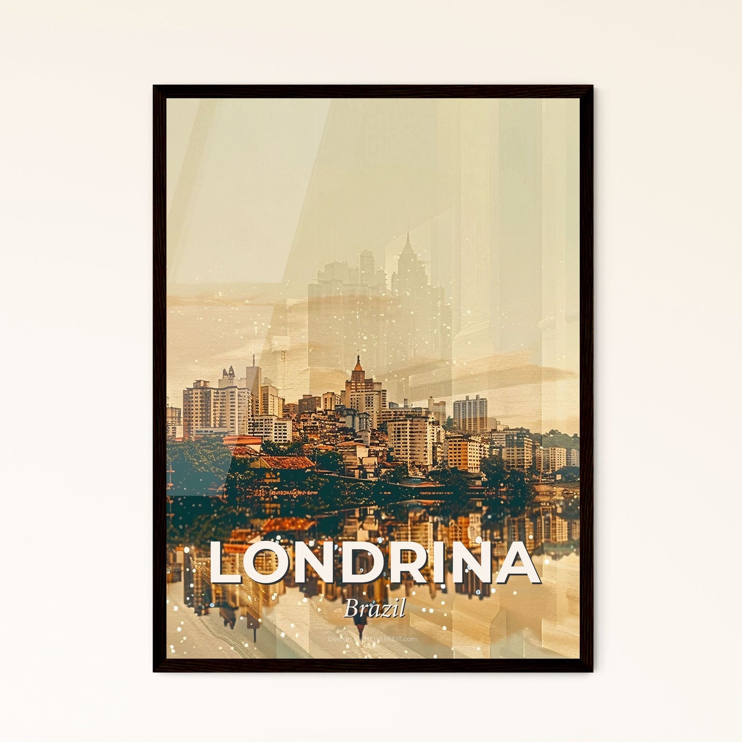 Londrina Cityscape Art Deco Poster - A city next to a body of water