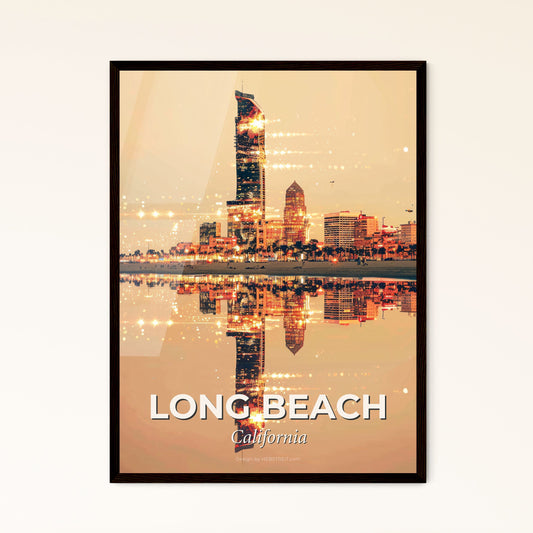 Long Beach - Double Exposure Cityscape Art - A city skyline with lights reflecting on water