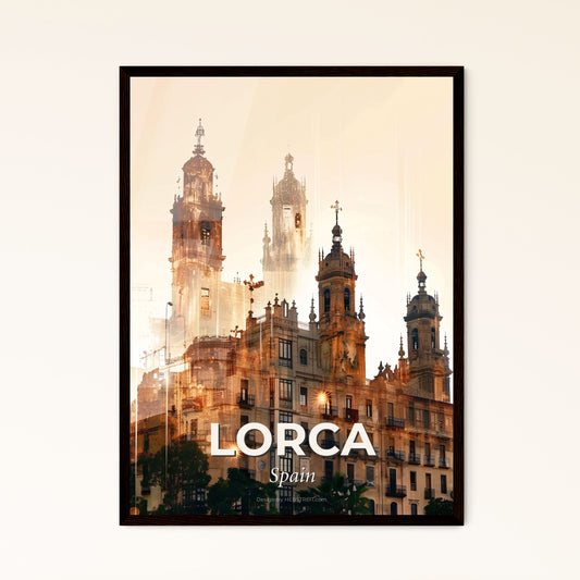 Lorca City Skyline Poster Art Composite Double Exposure - A building with towers and a street light