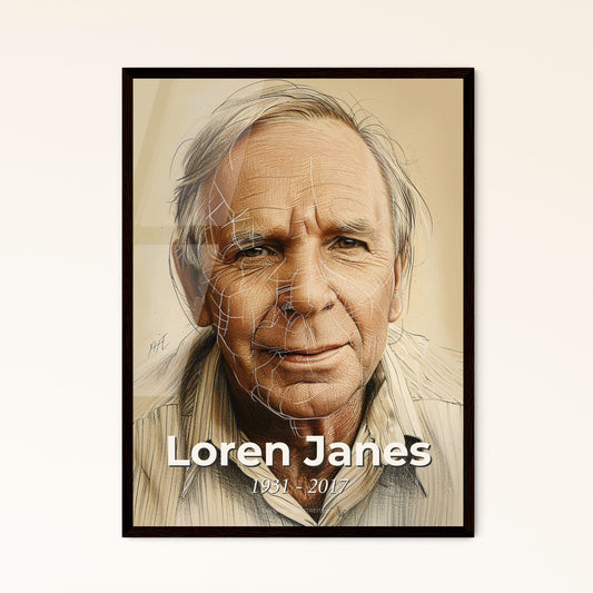 Dynamic Tribute to Loren Janes: Contemporary Stuntman Portrait on Beige, Artistic Lines & Hatching - Perfect for Home Décor