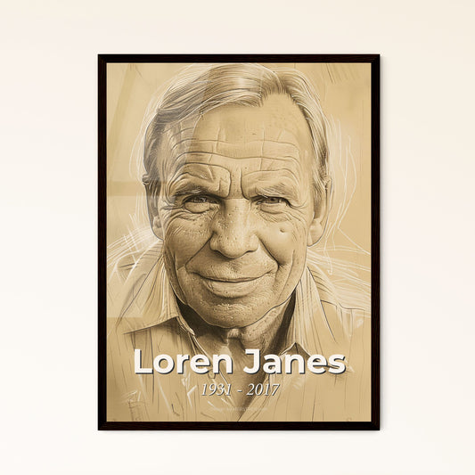 Dynamic Tribute to Loren Janes: Iconic Stuntman & Actor, Contemporary Art Print with Elegant Hatching on Beige Background