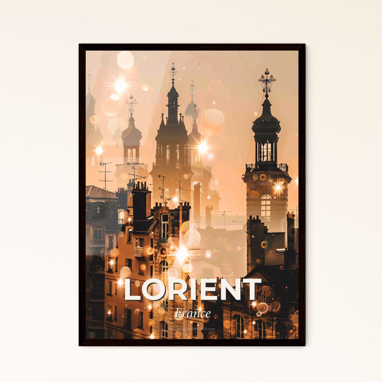 Lorient Horizon Silhouette Poster with Sparkling Lights - A city with many towers and buildings