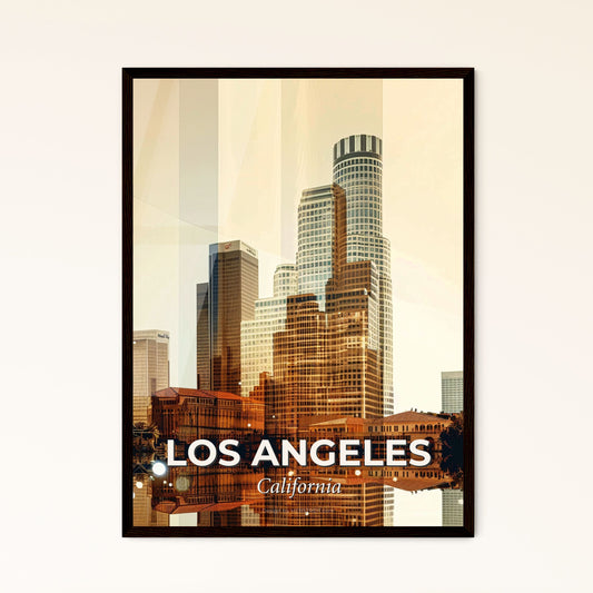 Los Angeles City Icons Double Exposure Poster - A city skyline with many tall buildings