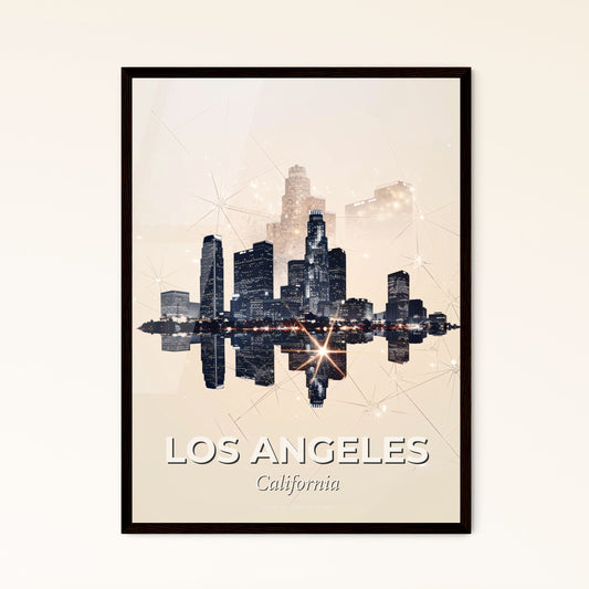 LA City Skyline: Iconic Architecture & Pastel Dreams - A city skyline with lights reflecting in water