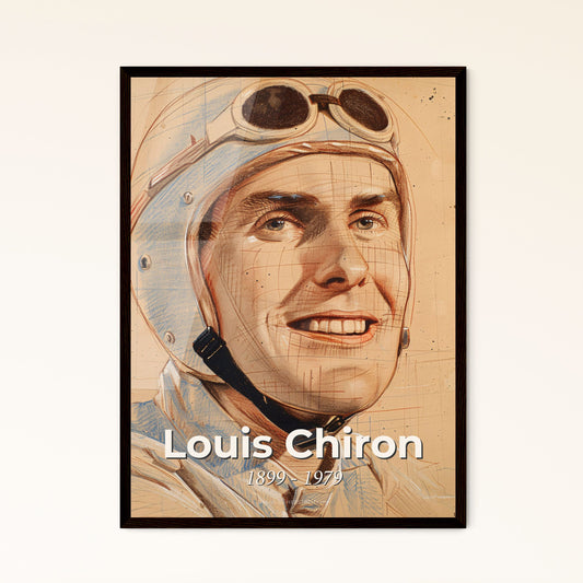 Timeless Elegance: Louis Chiron Portrait - Iconic Monegasque Racer, Captured in Dynamic Contemporary Art on Warm Beige