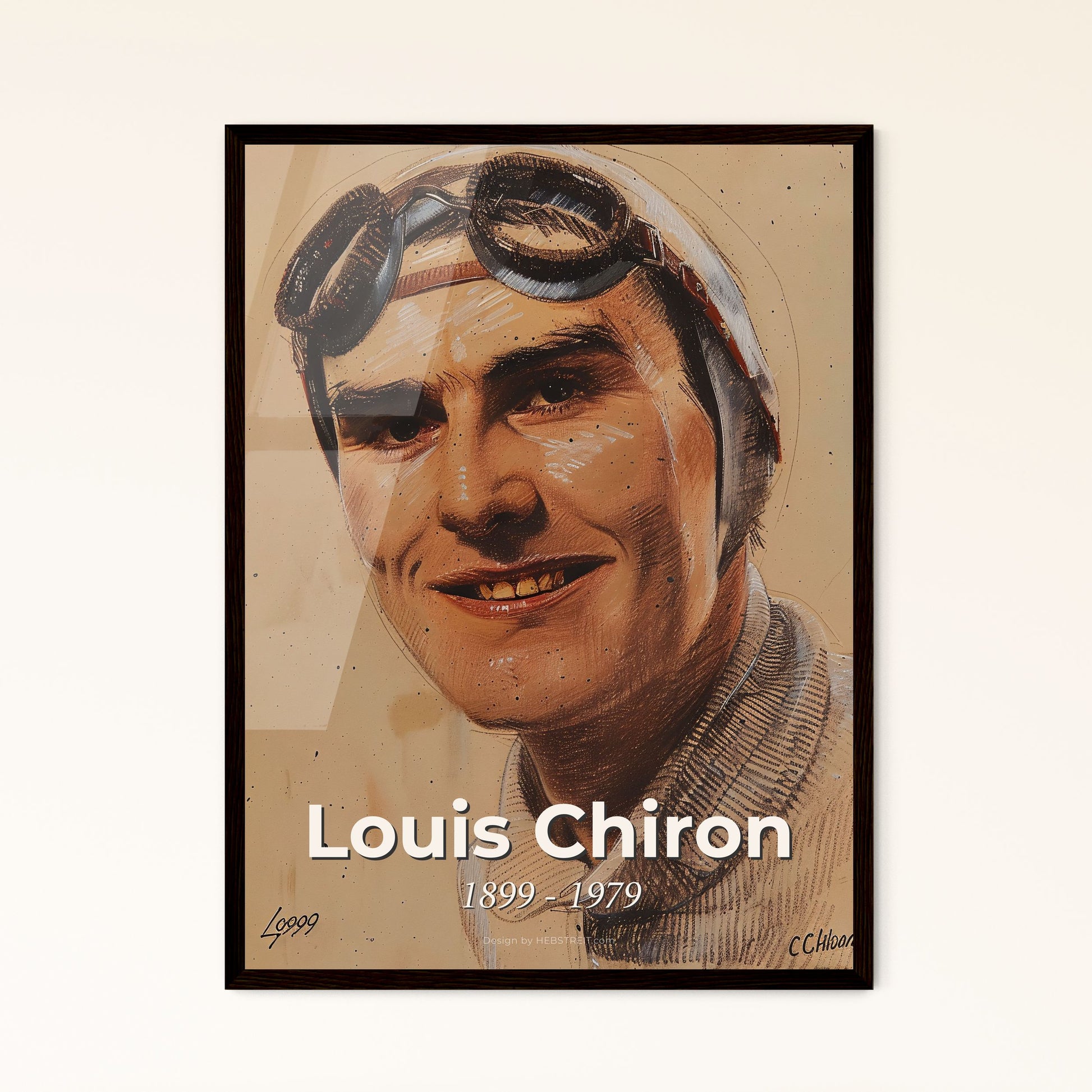 Elegant Portrait of Louis Chiron: A Tribute to a Timeless Racing Legend - Contemporary Art Print for Distinctive Home Décor