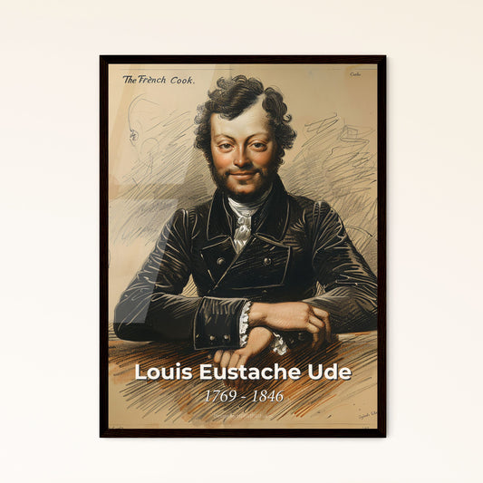 Elegant Portrait of Louis Eustache Ude: Culinary Pioneer & Regency Icon – Contemporary Art Print on Beige Background