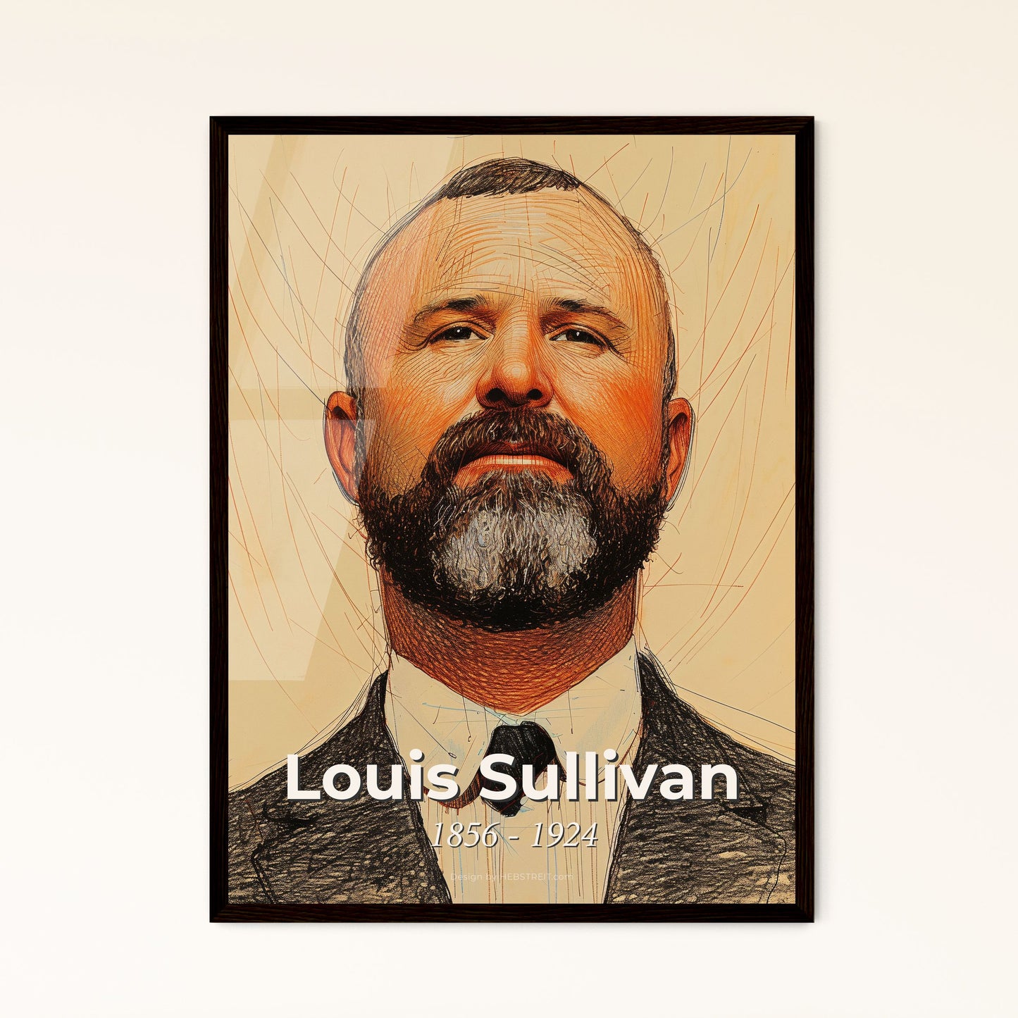 Elegant Portrait of Louis Sullivan, Father of Skyscrapers - Contemporary Artwork in Dynamic Lines & Hatching for Chic Home Decor