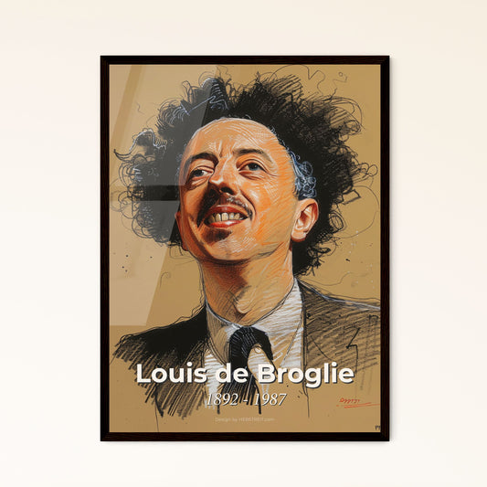 Elegant Tribute to Louis de Broglie: Wave-Particle Duality Pioneer - Contemporary Art Print on Beige, Dynamic Lines & Subtle Hatching