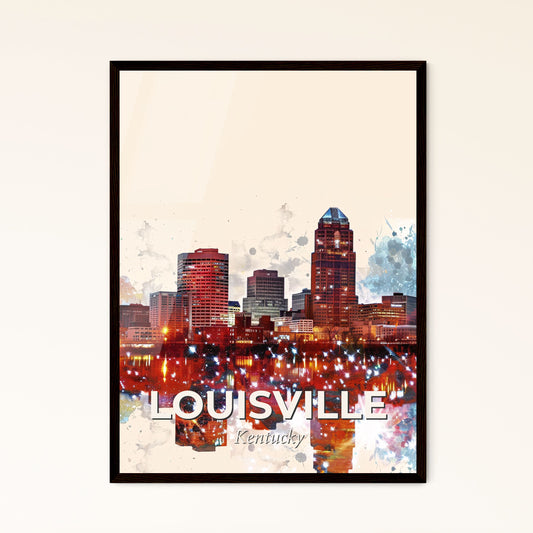 Louisville Skyline Double Exposure Art Poster - A city skyline with lights reflecting in water