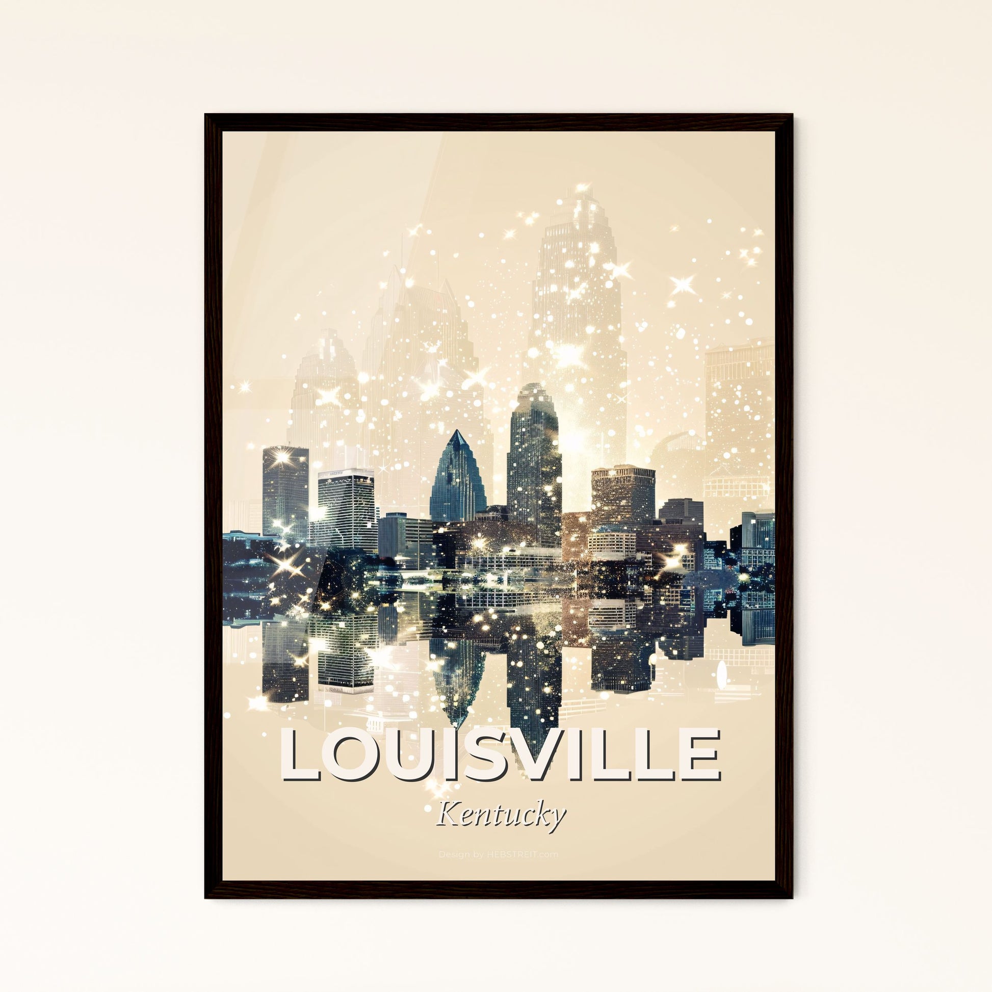 Louisville Skyline Double Exposure Art Poster - A city skyline with lights