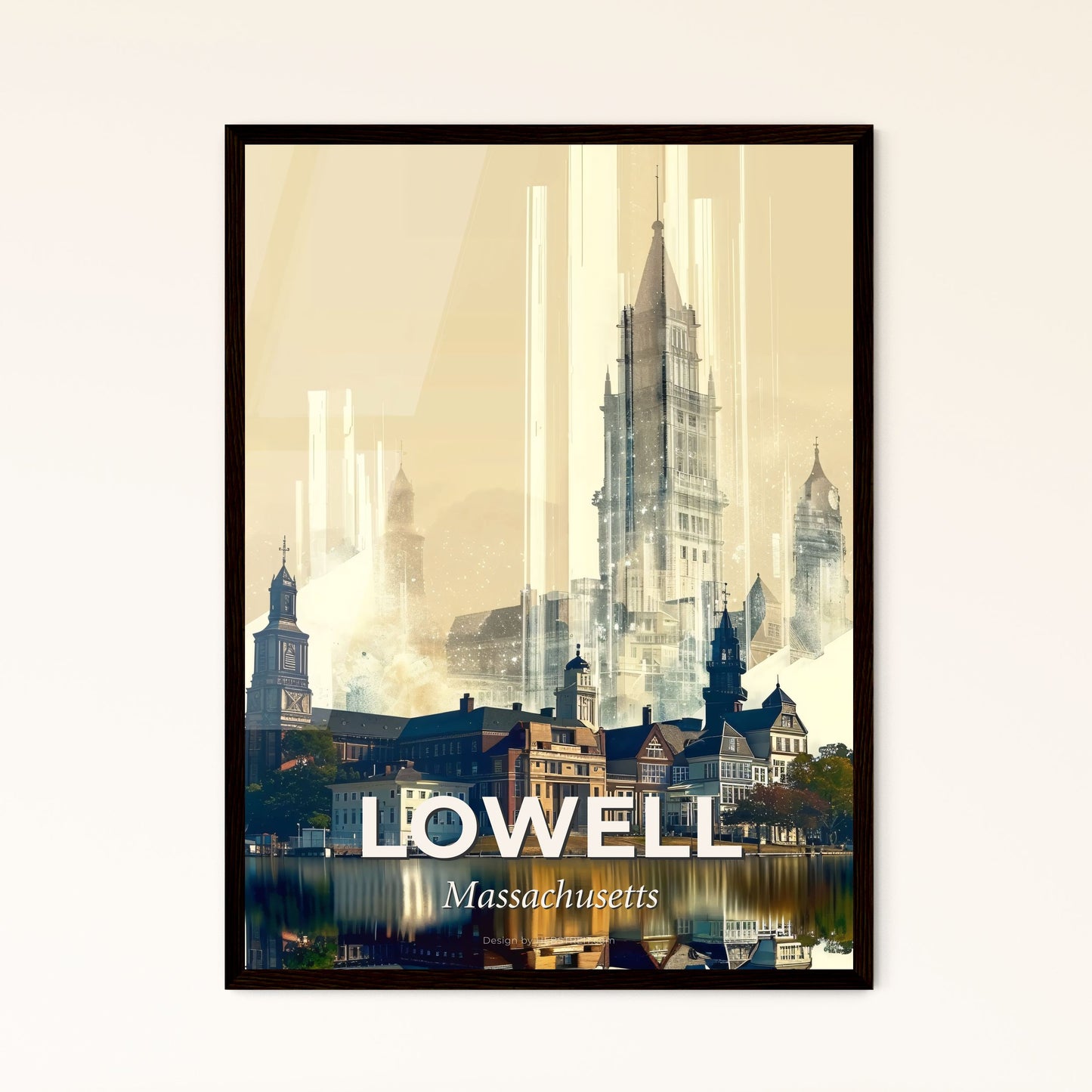 Lowell Cityline Artwork Poster: Skyline Magic - A city next to a body of water