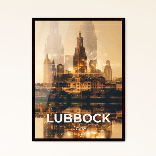 Lubbock Skyline Retro Art Vintage Poster - A city skyline with a body of water