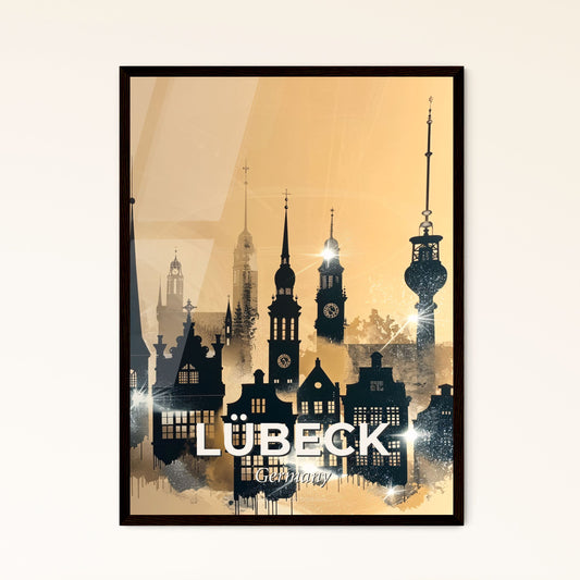 Lubeck City Skyline Double Exposure Composite Art - A silhouette of a city