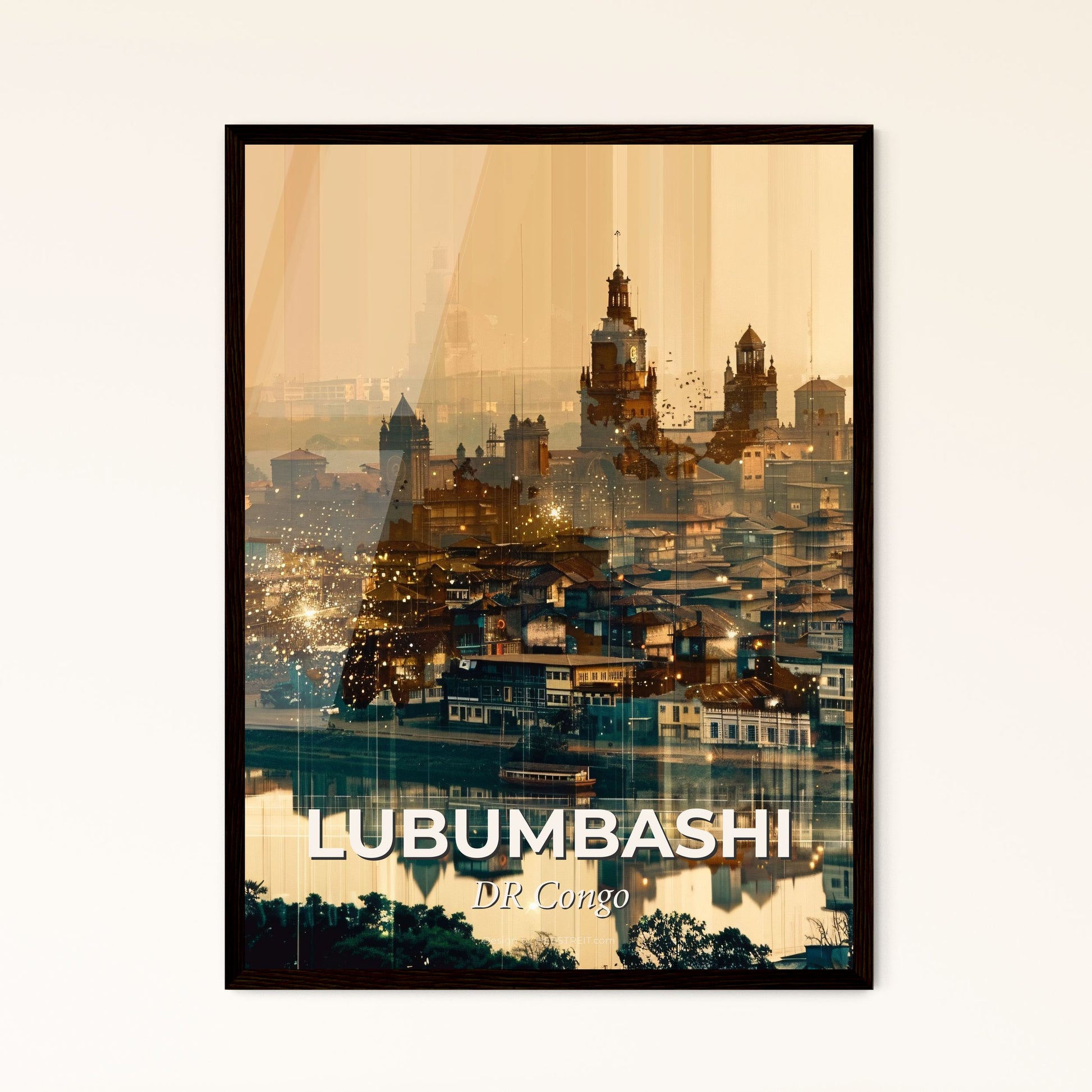 Lubumbashi Cityscape Icons Silhouette Poster - A city with buildings and water