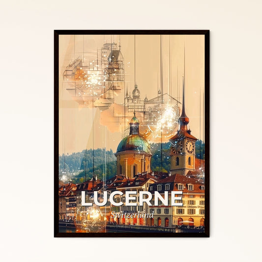 Lucerne City Skyline Composite Art Poster - A building with a clock tower