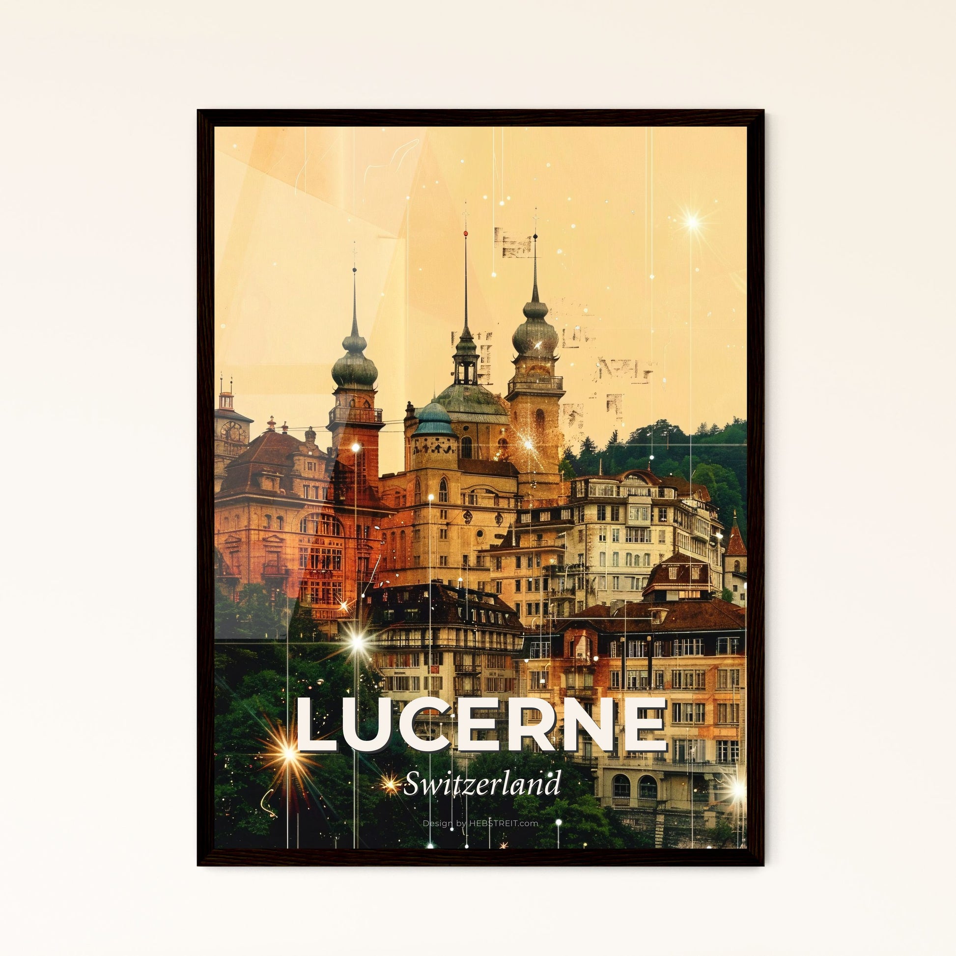 Lucerne Cityscape Skyline Composite Art Poster - A large building with many towers