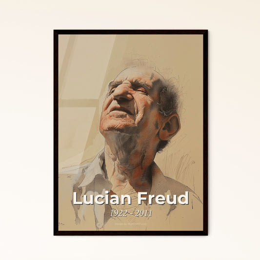 Captivating Lucian Freud-Inspired Portrait: Exquisite Contemporary Drawing on Beige, Ideal for Gift or Elegant Home Decor.