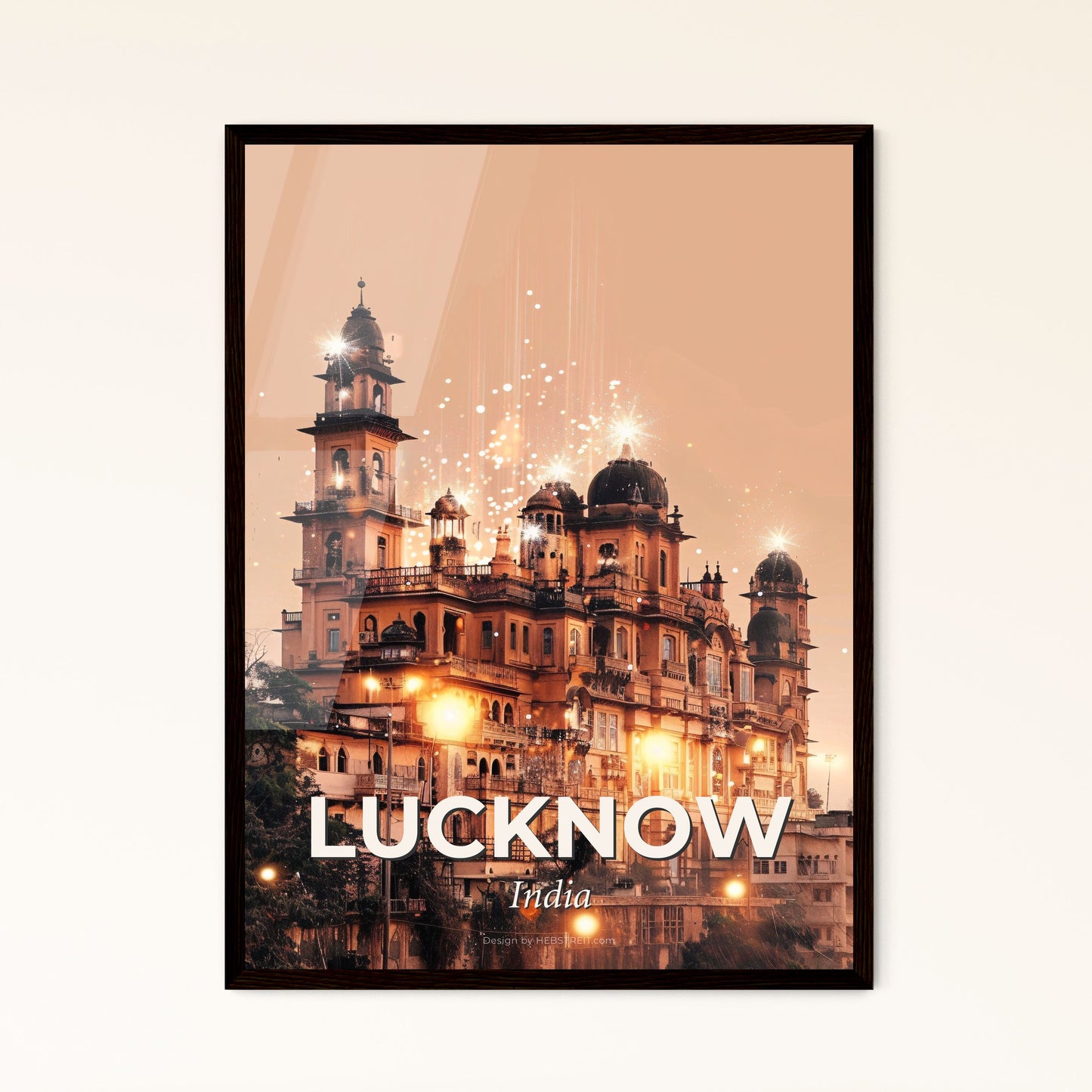 Lucknow, India: Local Reflections in Beige - A building with many towers and lights