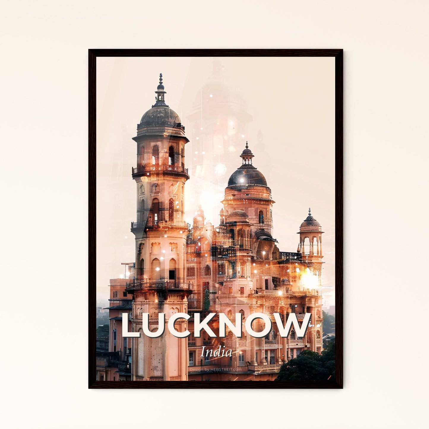 Lucknow Skyline Art: Local Icons in Beige Sparkle - A large building with towers