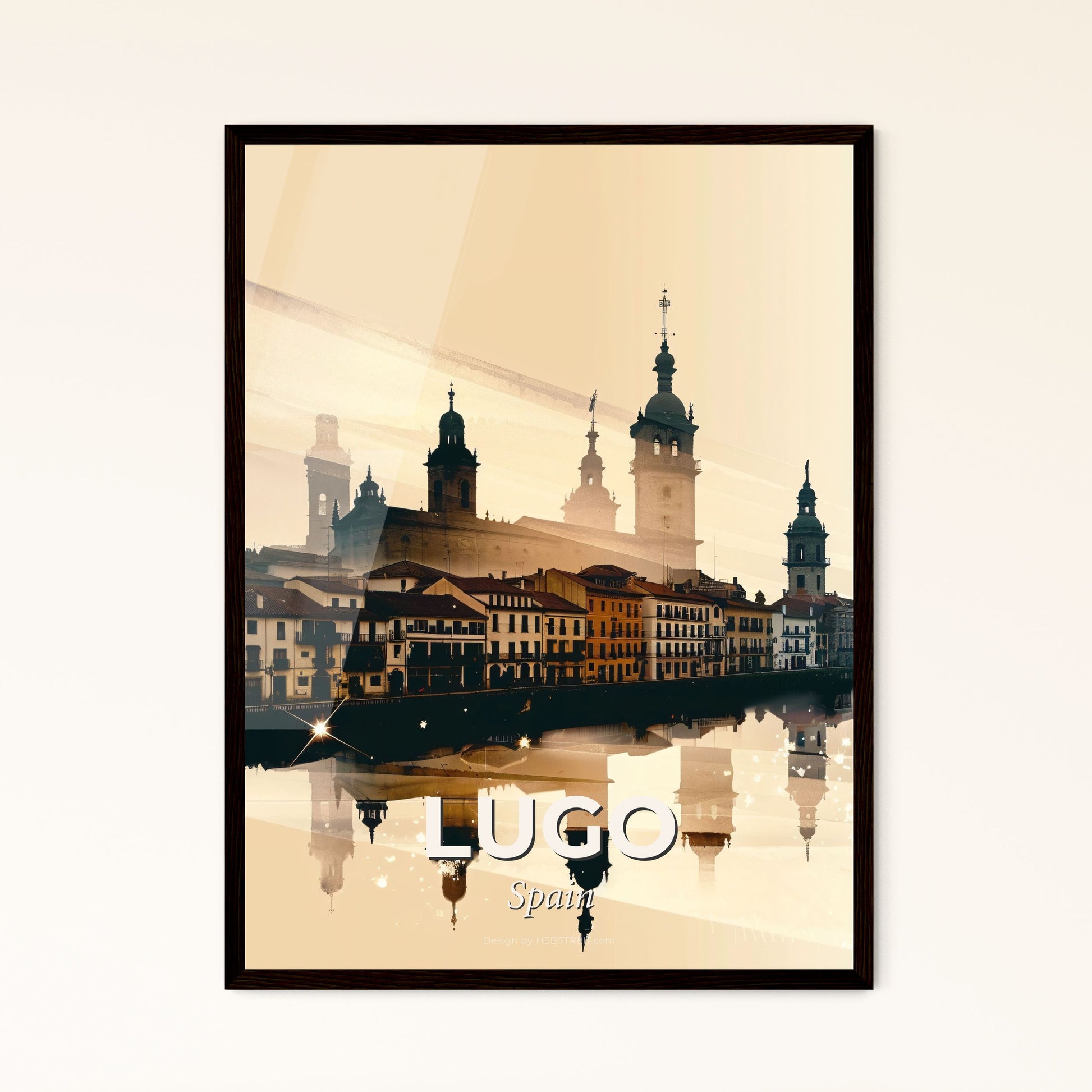 Lugo Spain Icon Collage City Skyline Bright Beige - A city next to a body of water