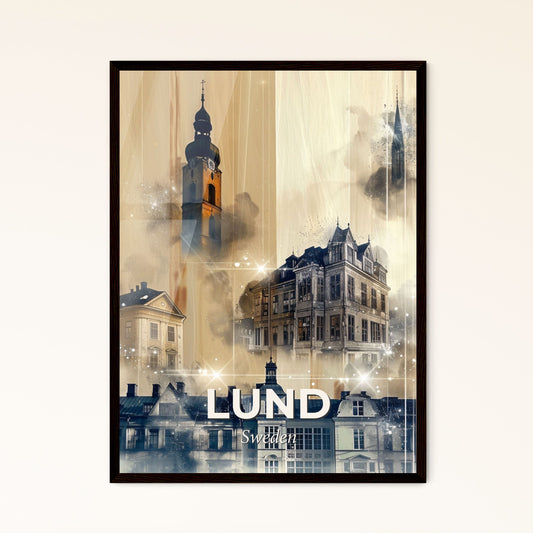 Lund City Skyline Double Exposure Poster Art - A collage of buildings