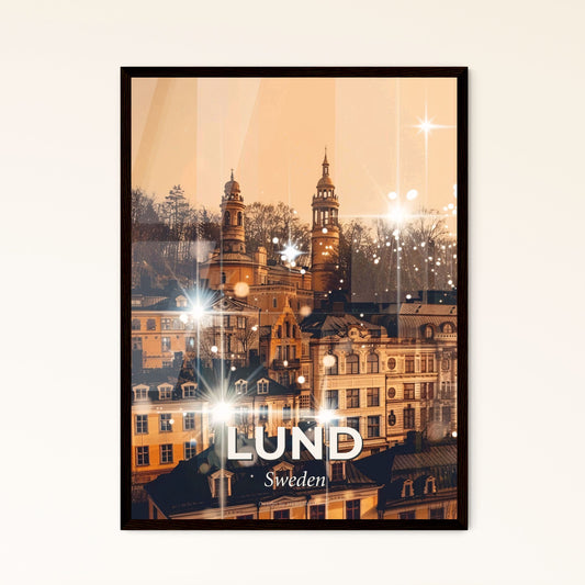 Lund Lights—Cityscape Artwork Sparkles - A group of buildings with trees and stars