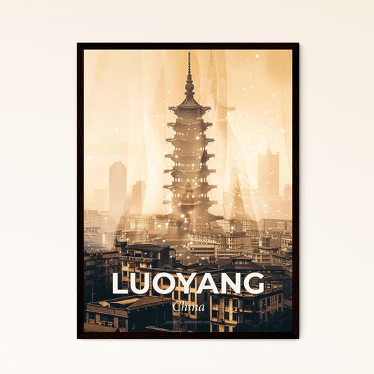 Luoyang: 2x Exposure Architecture Skyline Art Poster - A tall tower in a city