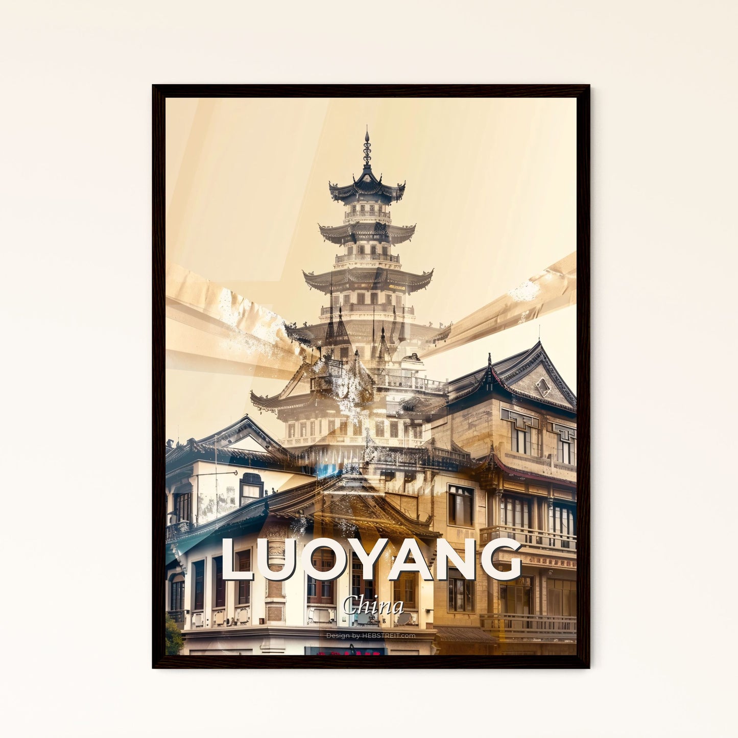 Luoyang Double Exposure Skyline Cityscape Art Print - A building with a tower