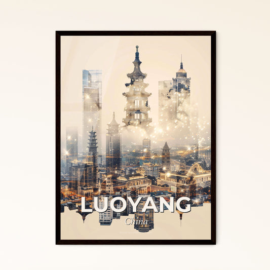 Luoyang Skyline Double Exposure Cityscape Art - A cityscape with many tall buildings