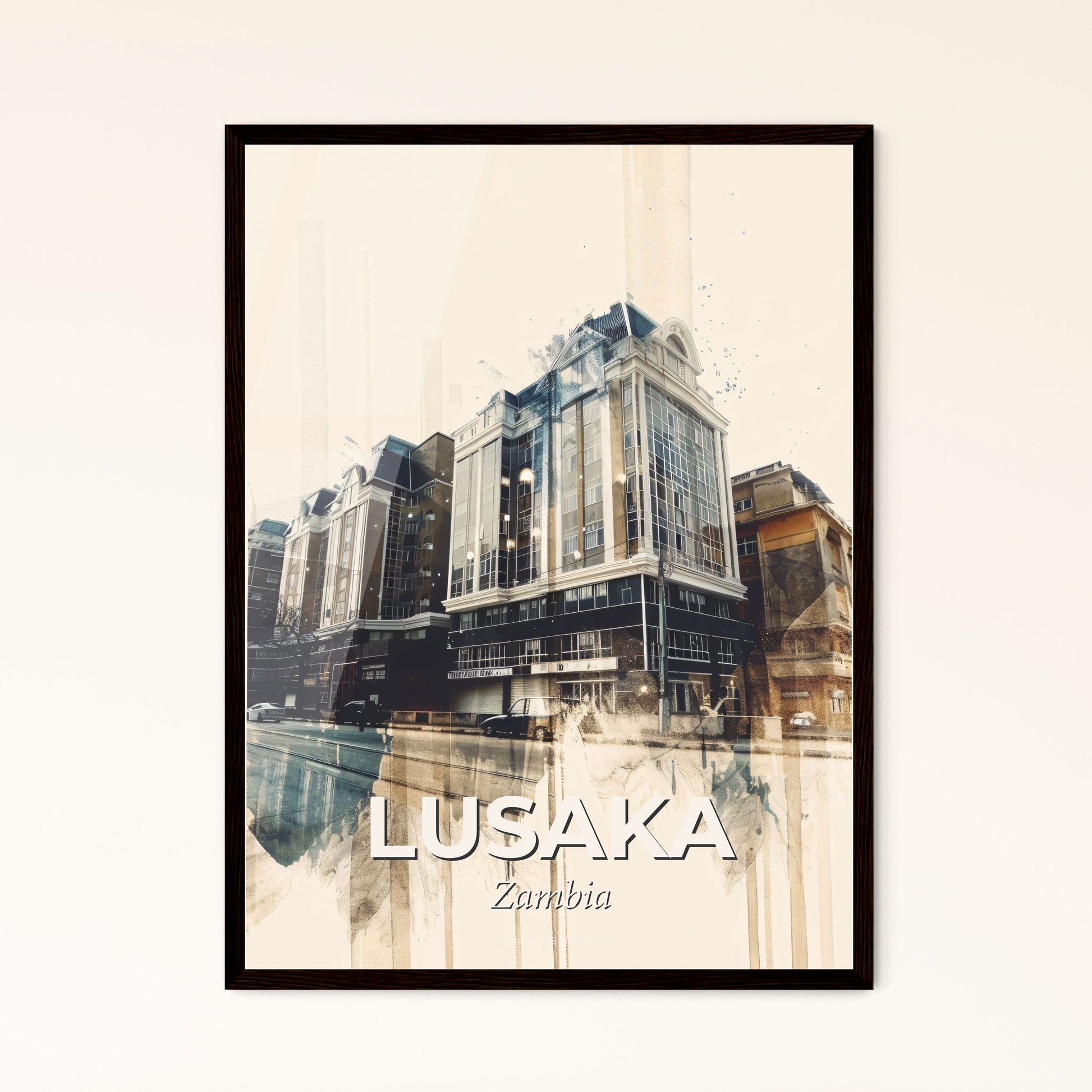 Lusaka, Zambia: Cityscape Art with Local Charm - A city street with buildings and cars