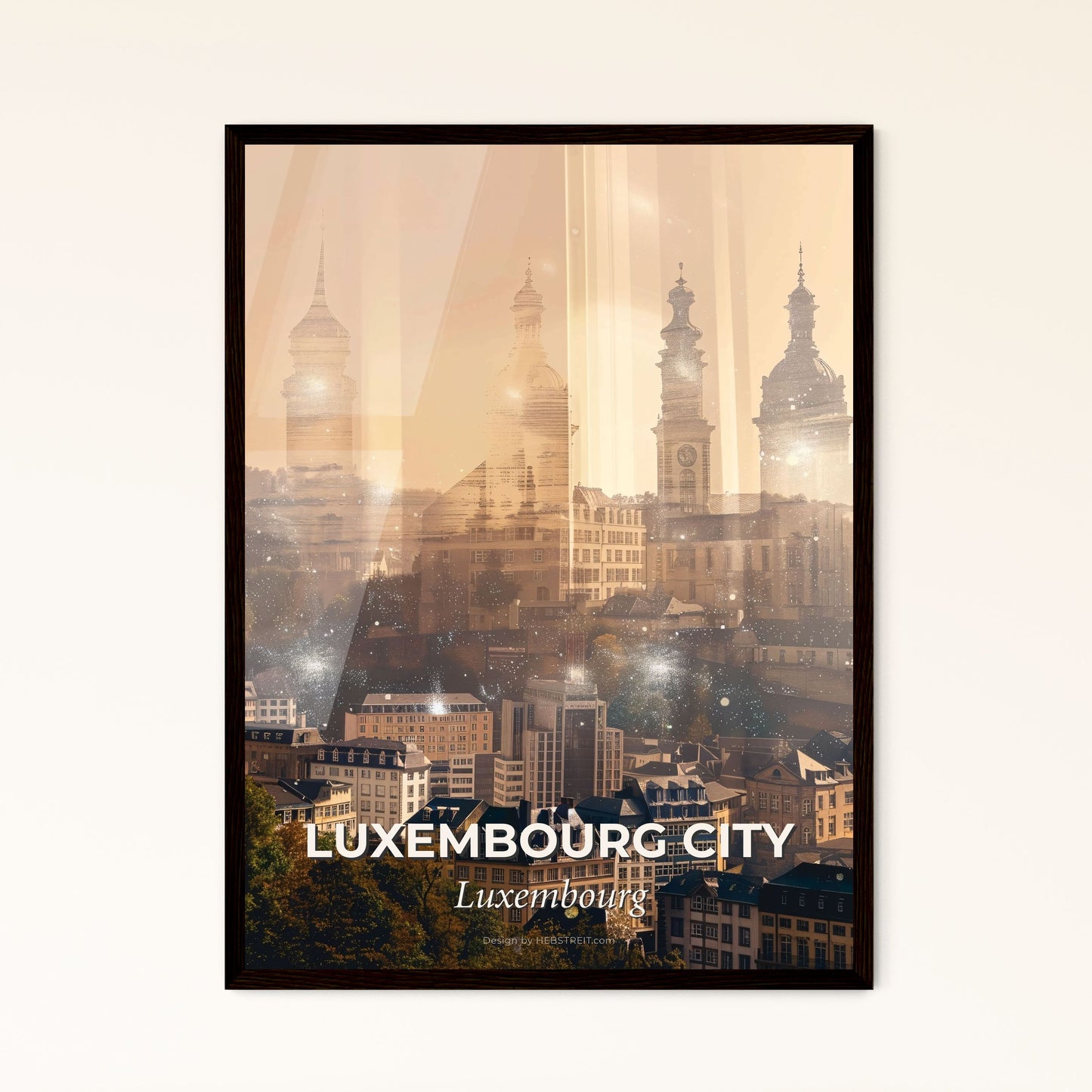 Luxembourg City: Skyline Composite Art Poster - A city with many tall buildings