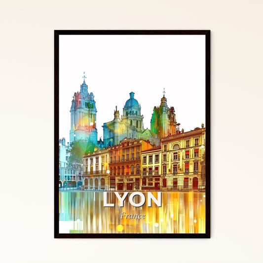 Lyon: Brilliant Beige Skyline Silhouette Poster - A colorful city with many buildings