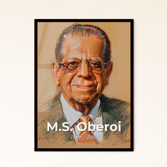 Elegant Tribute to M.S. Oberoi: Luxurious Art Print of the Visionary Hotelier – Timeless Home Decor for Discerning Tastes