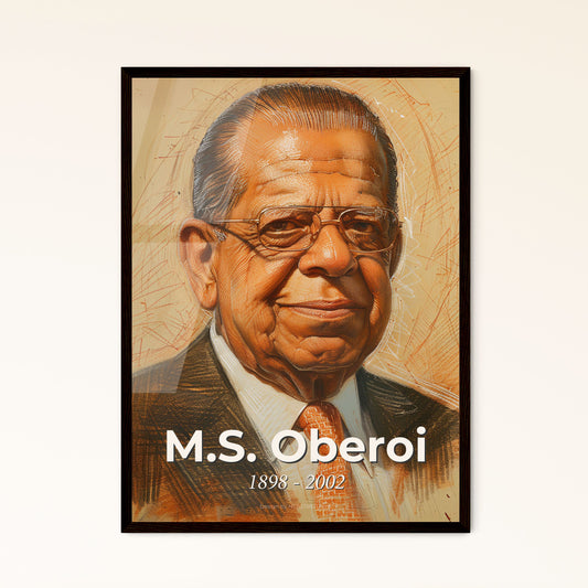 Elegant Portrait of M.S. Oberoi: Celebrating the Visionary Founder of Oberoi Hotels—A Timeless Contemporary Art Print