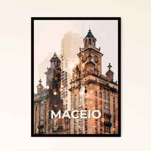 Maceio Skyline, Bright Beige Paper Poster - A large building with a clock on it