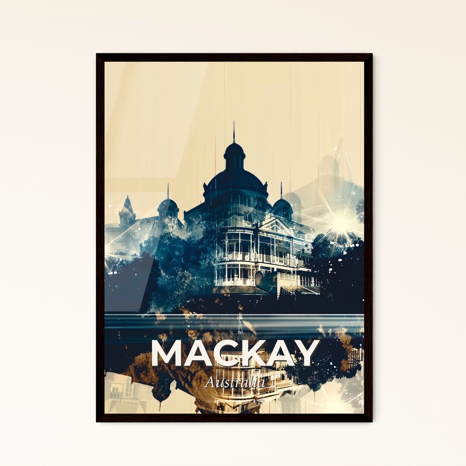 Mackay Skyline Double Exposure Art Print - A building with a large dome and trees