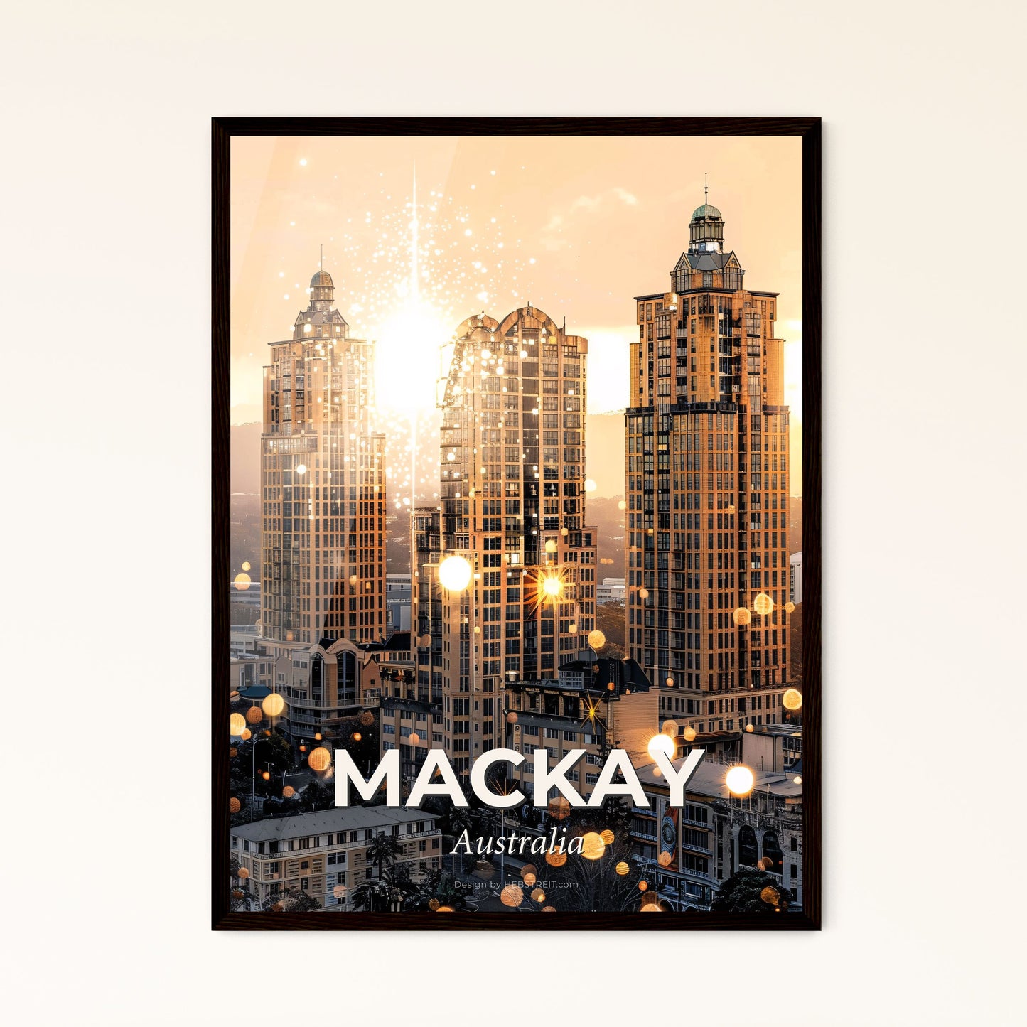 Mackay Skyline Composite Art Poster - A group of tall buildings with lights