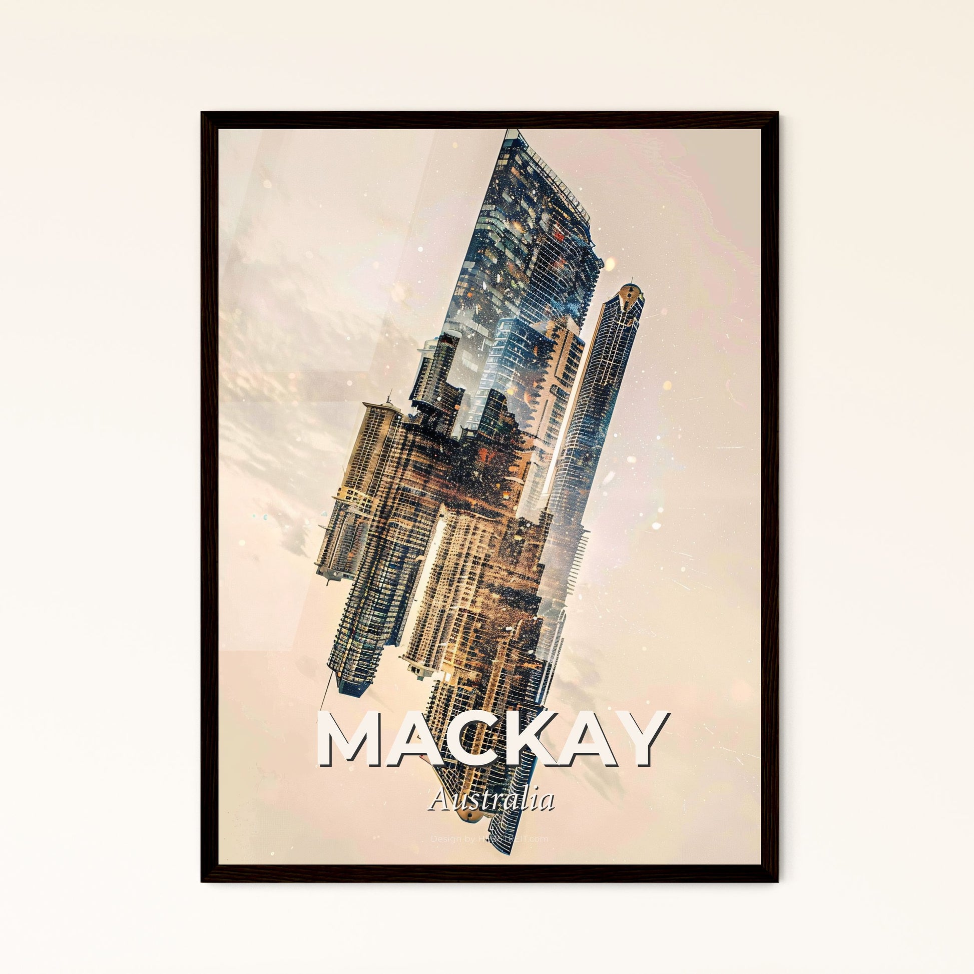 Mackay Skyline Double Exposure Art Print - A city skyline with a reflection of a building