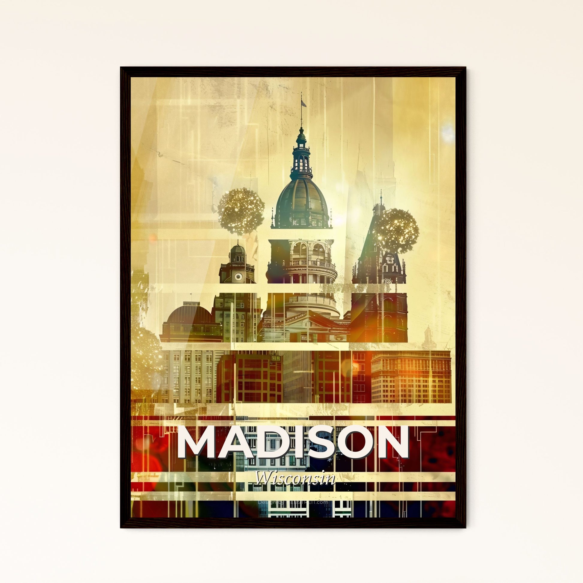 Madison City Skyline Art Composite Poster - A city skyline with a large dome and towers