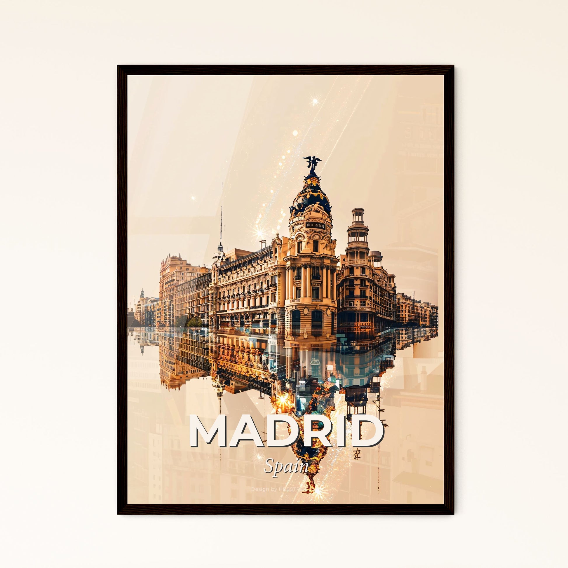 Madrid City Landmarks Double Exposure Poster - A large building with a large dome and a large building with a statue on top