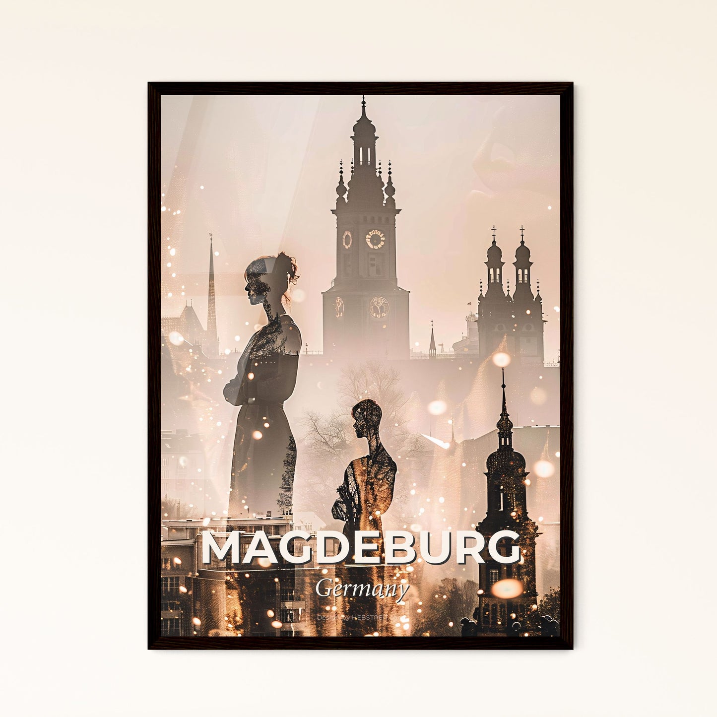 Magdeburg Skyline Double Exposure Art Print - A double exposure of a woman and a city