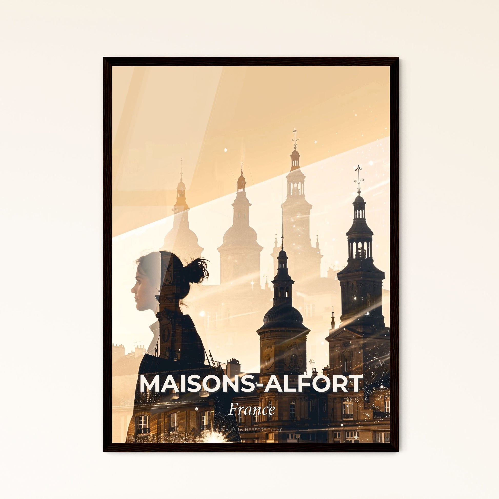 Maisons-Alfort City Skyline Silhouette Composite Art Print - A woman standing in front of a building