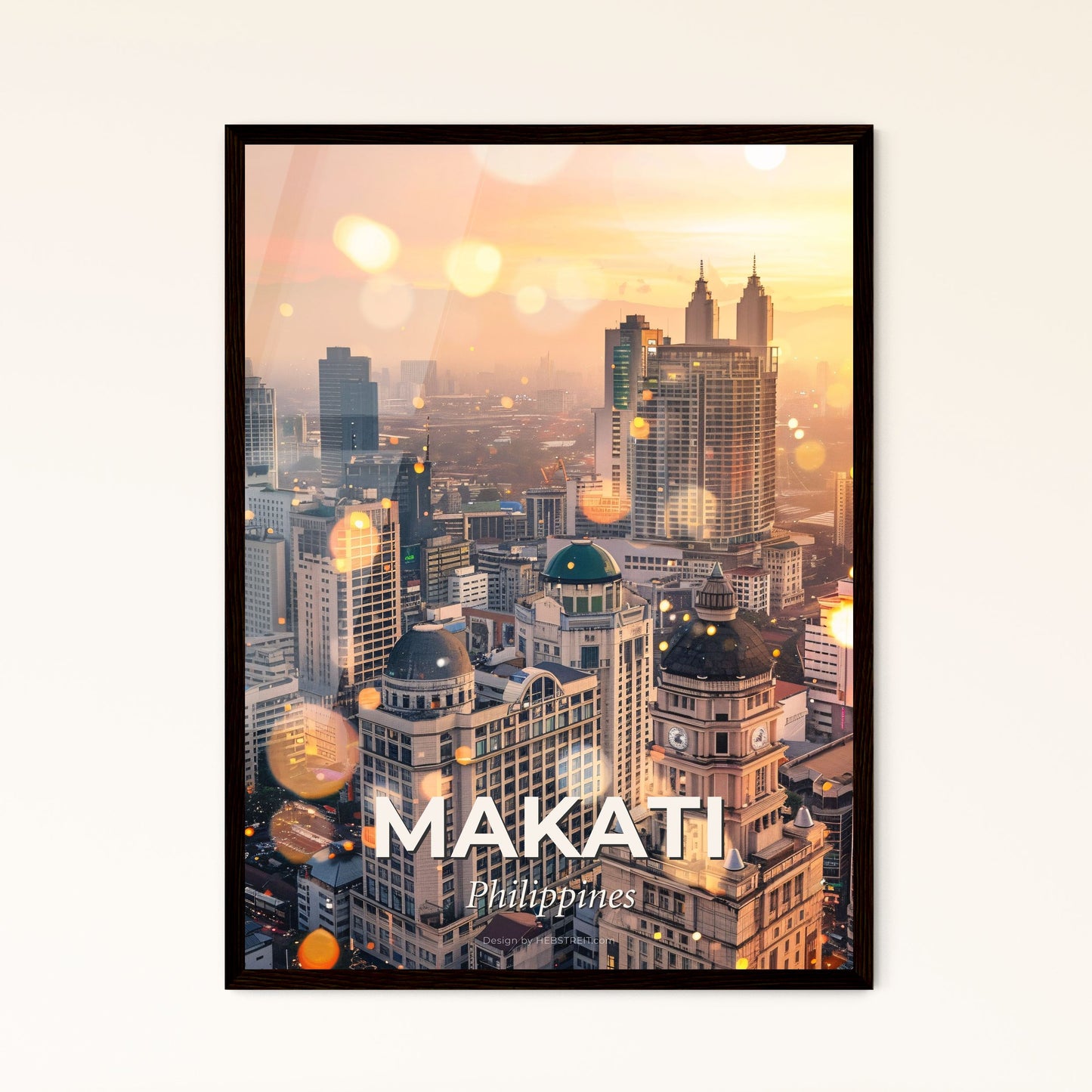 Makati Skyline Double Exposure Art - A city with many tall buildings