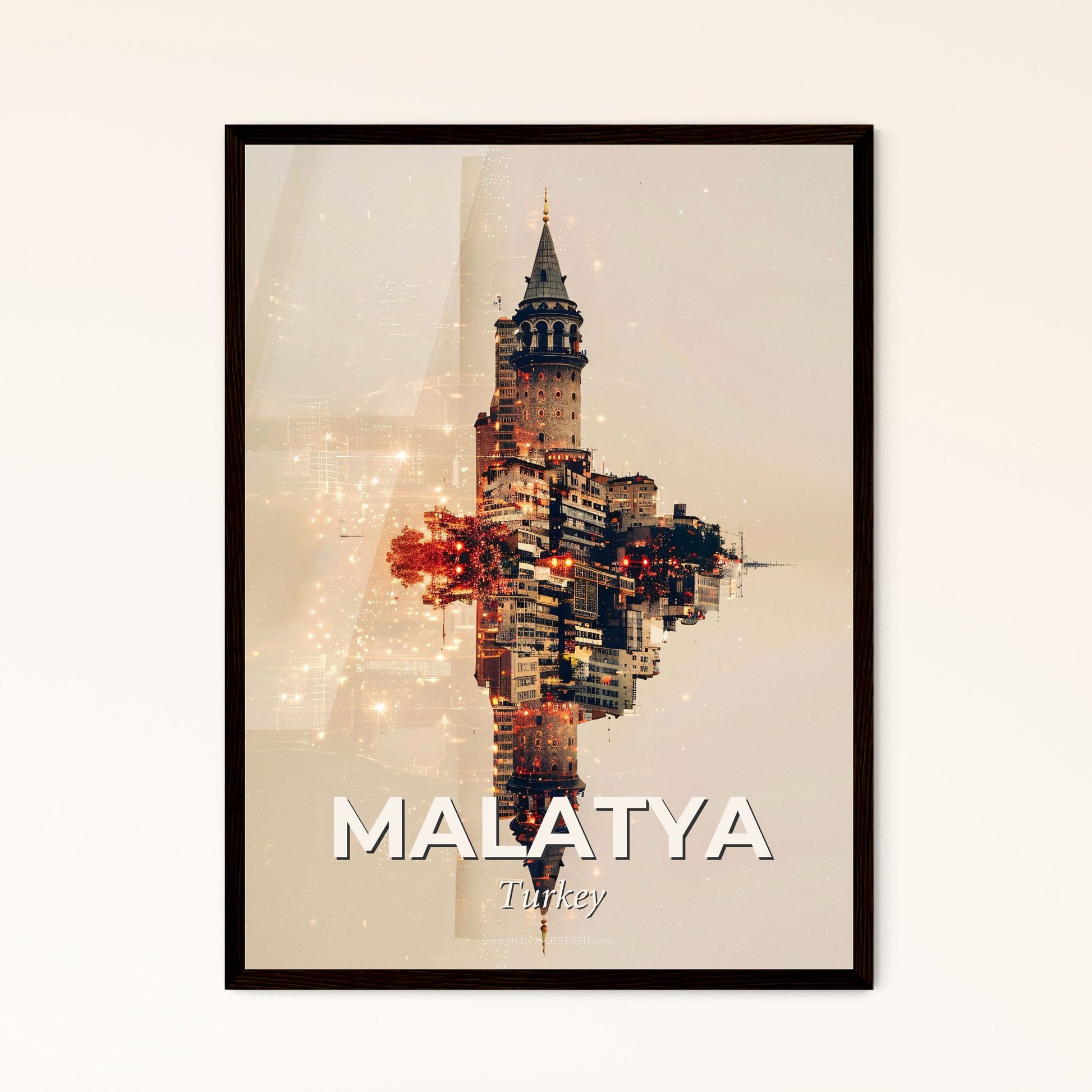 Malatya City Skyline Double Exposure Art - A cityscape with a tower