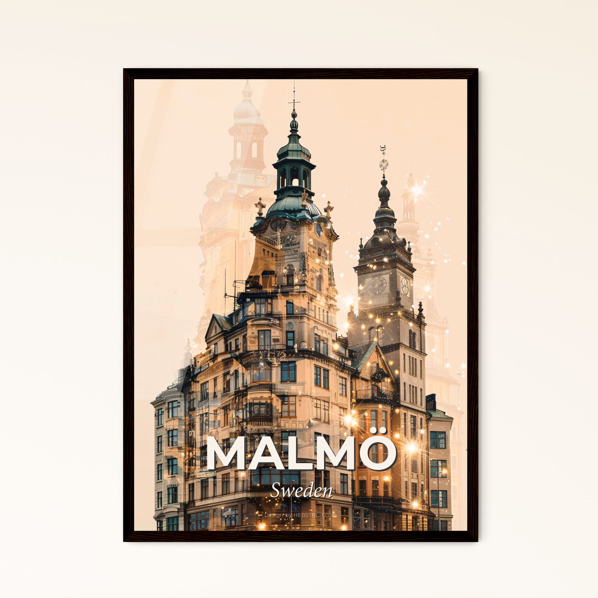 Malmo Sweden City Skyline Poster Art Composite - A double exposure of a building