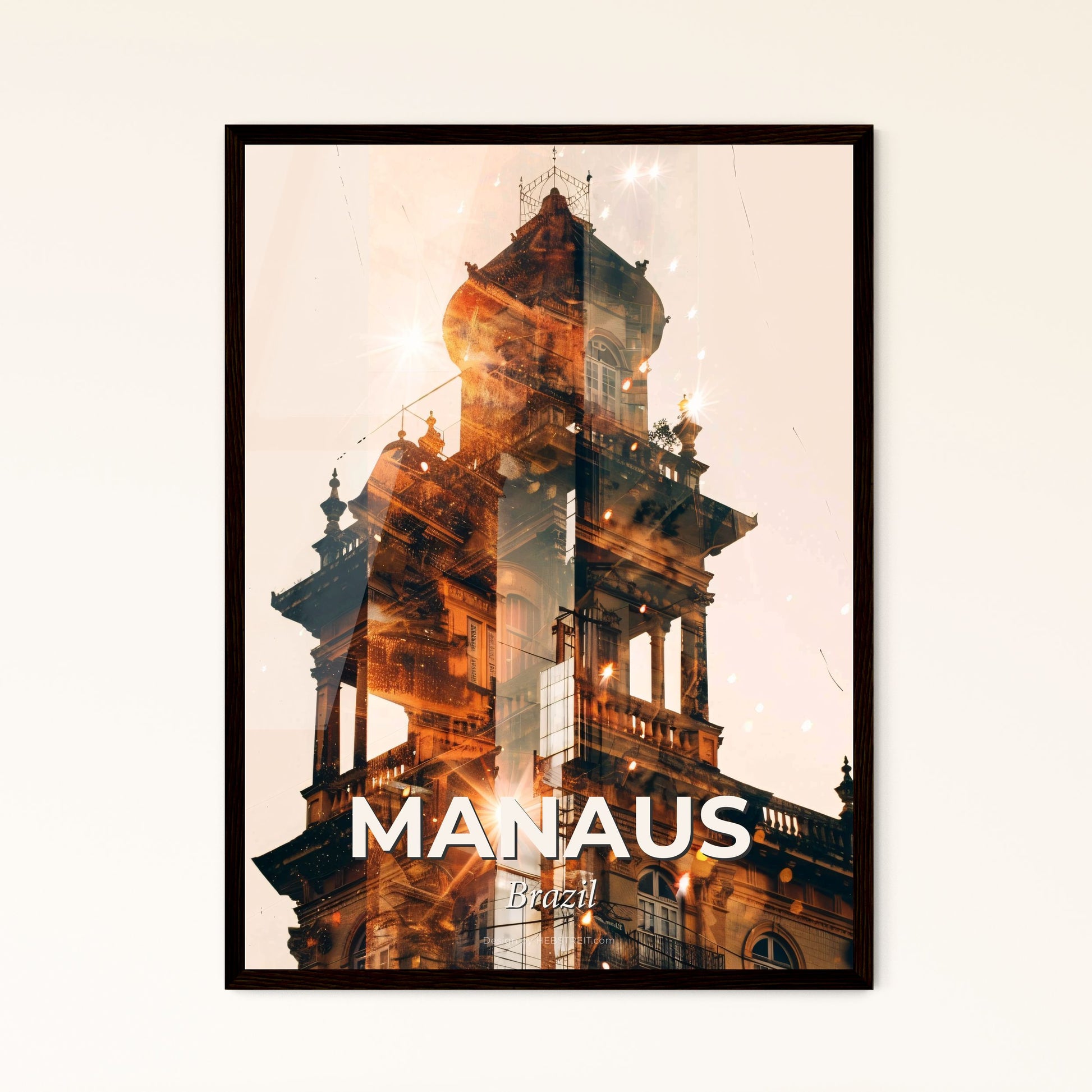 Manaus Skyline Dreamy Night Poster Art - A double exposure of a building